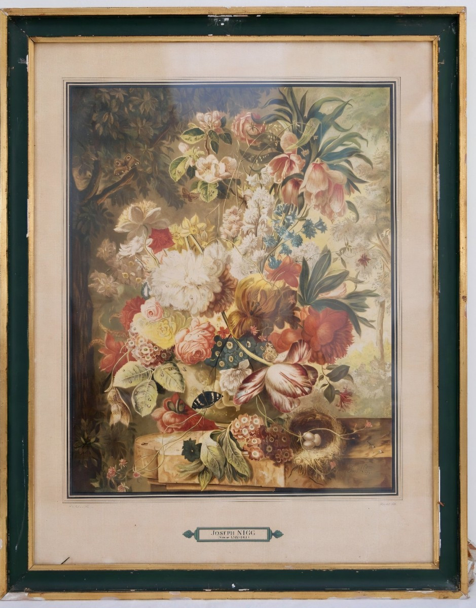 Nigg Joseph Vienne Bouquet Of Flowers And Nest Pair Of Color Lithographs-photo-3