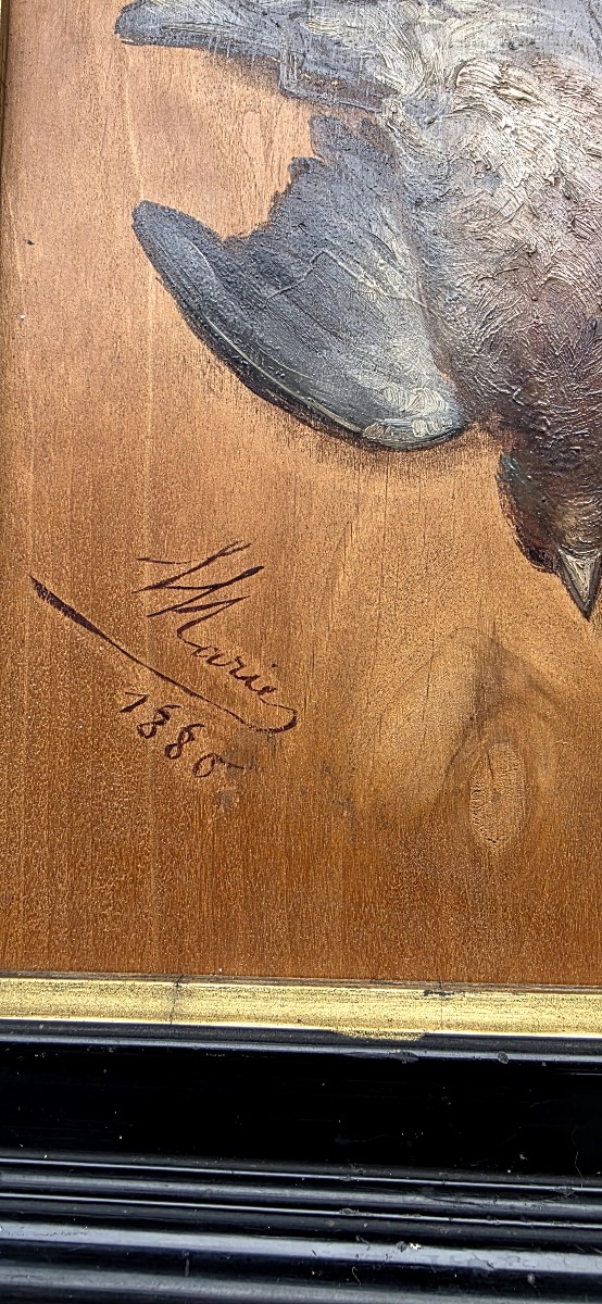 Oil On Trompe l'Oeil Panel Signed Marie 1880-photo-4