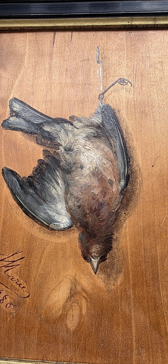 Oil On Trompe l'Oeil Panel Signed Marie 1880-photo-1