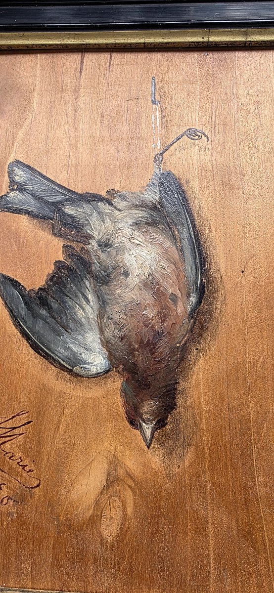 Oil On Trompe l'Oeil Panel Signed Marie 1880-photo-3