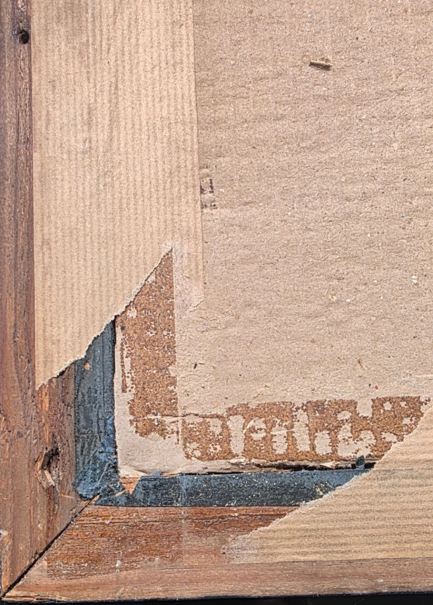 Huile sur bois en trompe l'oeil passereau chardonneret signé Marie 1880 -photo-4