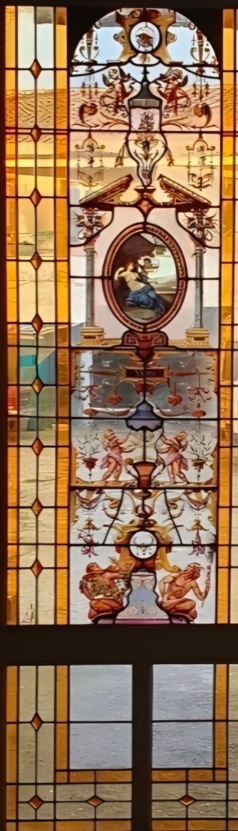 Porte Vitraux vitrail décors renaissance j.vantillard jaune d'argent circa 1880-photo-4