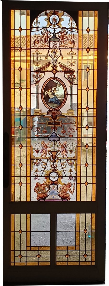 Porte Vitraux vitrail décors renaissance j.vantillard jaune d'argent circa 1880