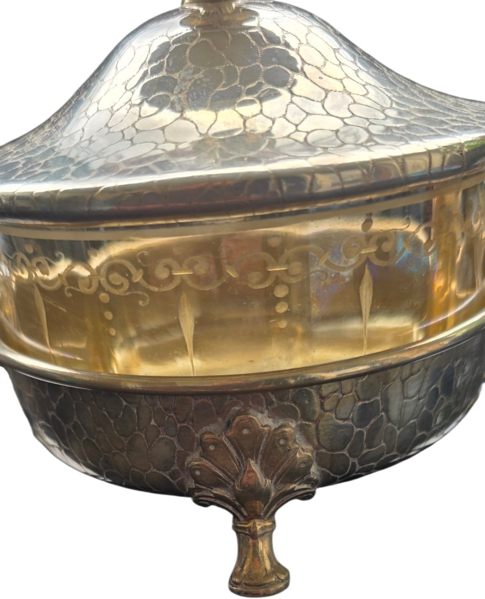 Wmf beurrier ancien en métal argenté et verre irisé circa 1930 -photo-2