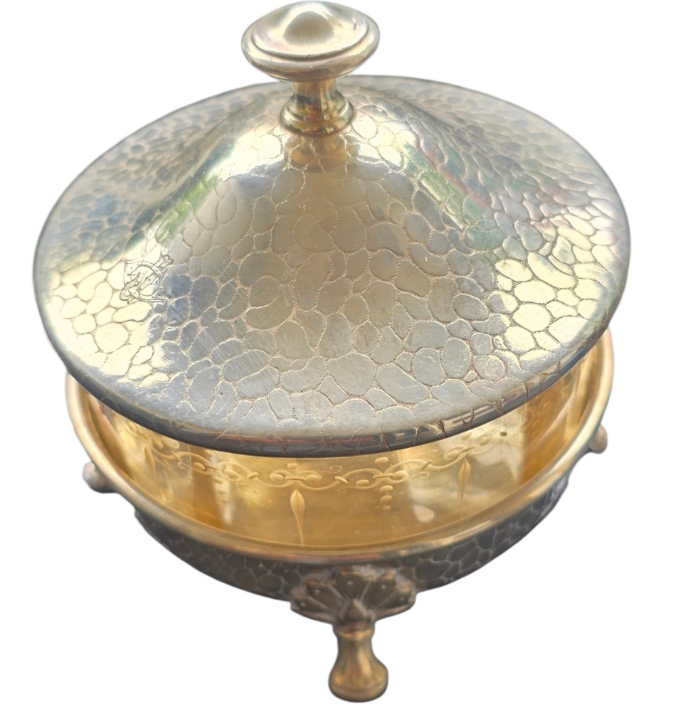 Wmf beurrier ancien en métal argenté et verre irisé circa 1930 -photo-3