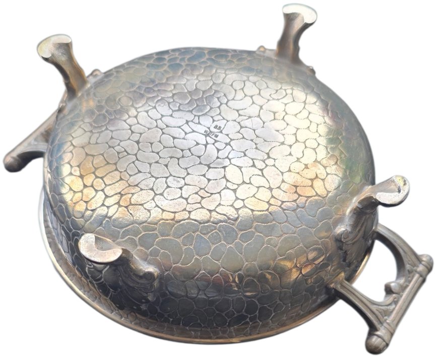 Wmf beurrier ancien en métal argenté et verre irisé circa 1930 -photo-2