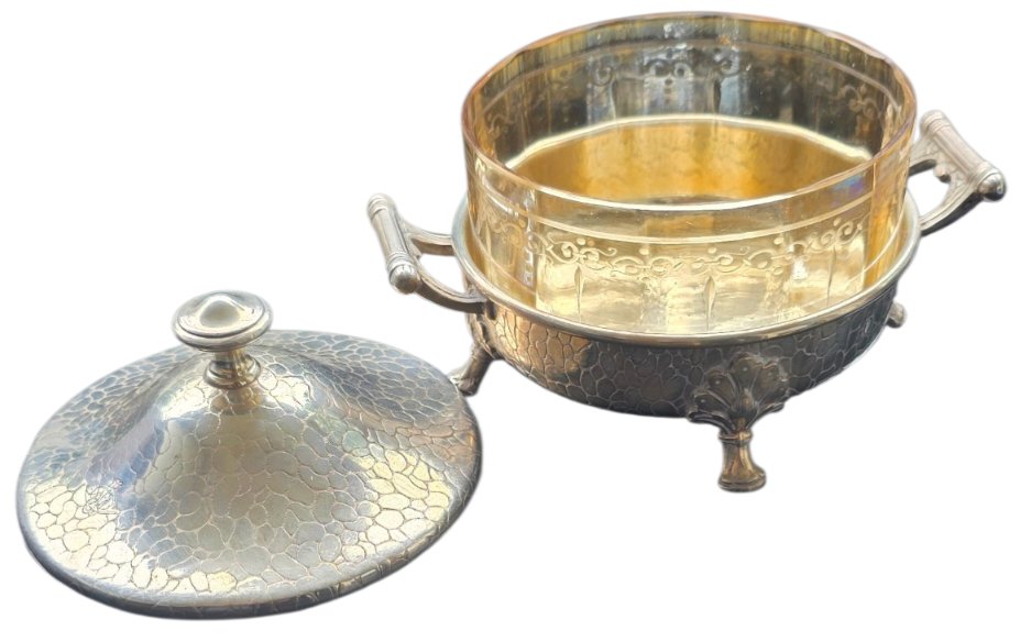 Wmf beurrier ancien en métal argenté et verre irisé circa 1930 -photo-4