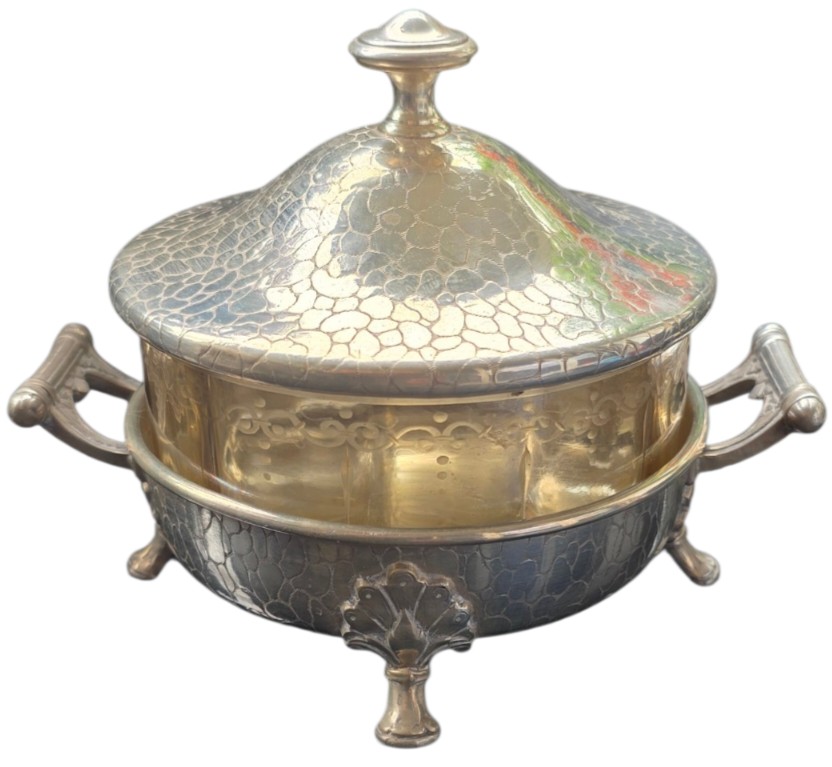 Wmf beurrier ancien en métal argenté et verre irisé circa 1930 