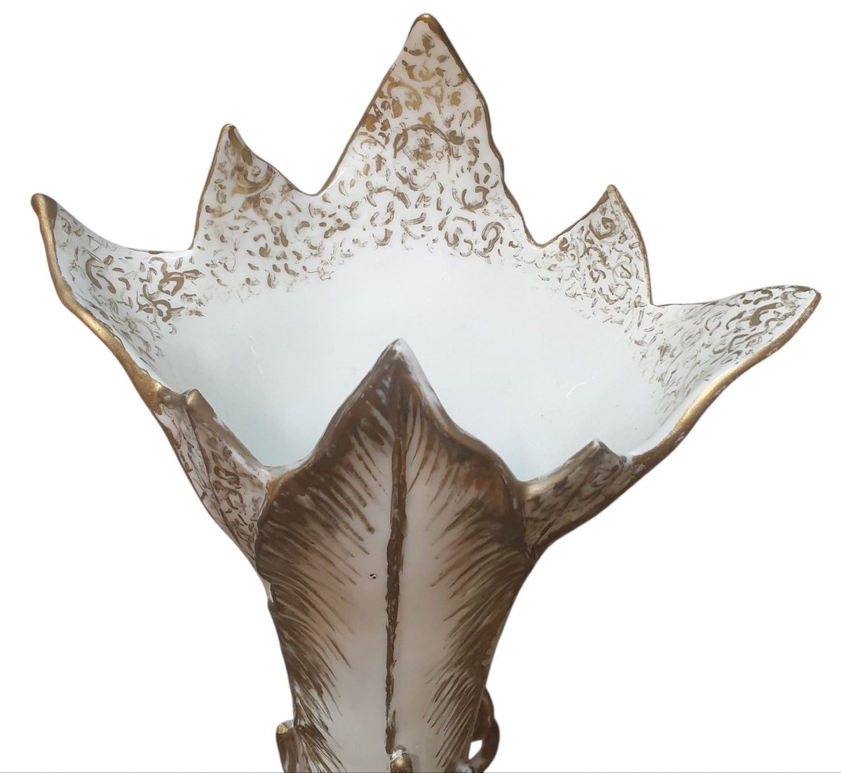 Paire de grand vases en porcelaine de Paris dorure et polychrome XIXeme -photo-3