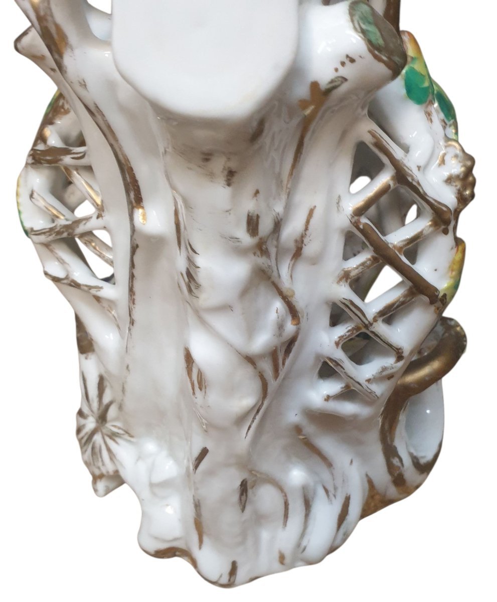 Paire de grand vases en porcelaine de Paris dorure et polychrome XIXeme -photo-4