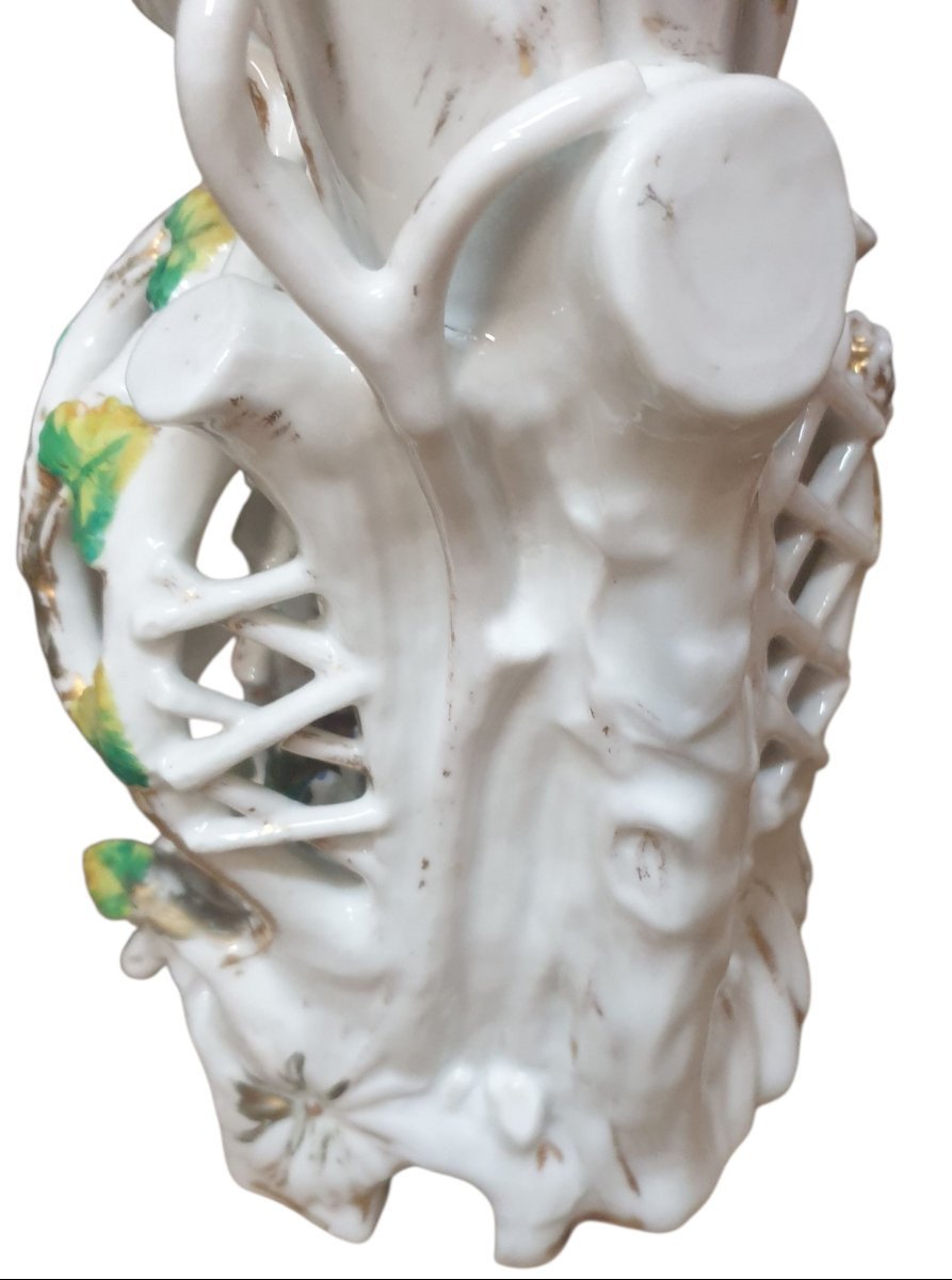 Paire de grand vases en porcelaine de Paris dorure et polychrome XIXeme -photo-5