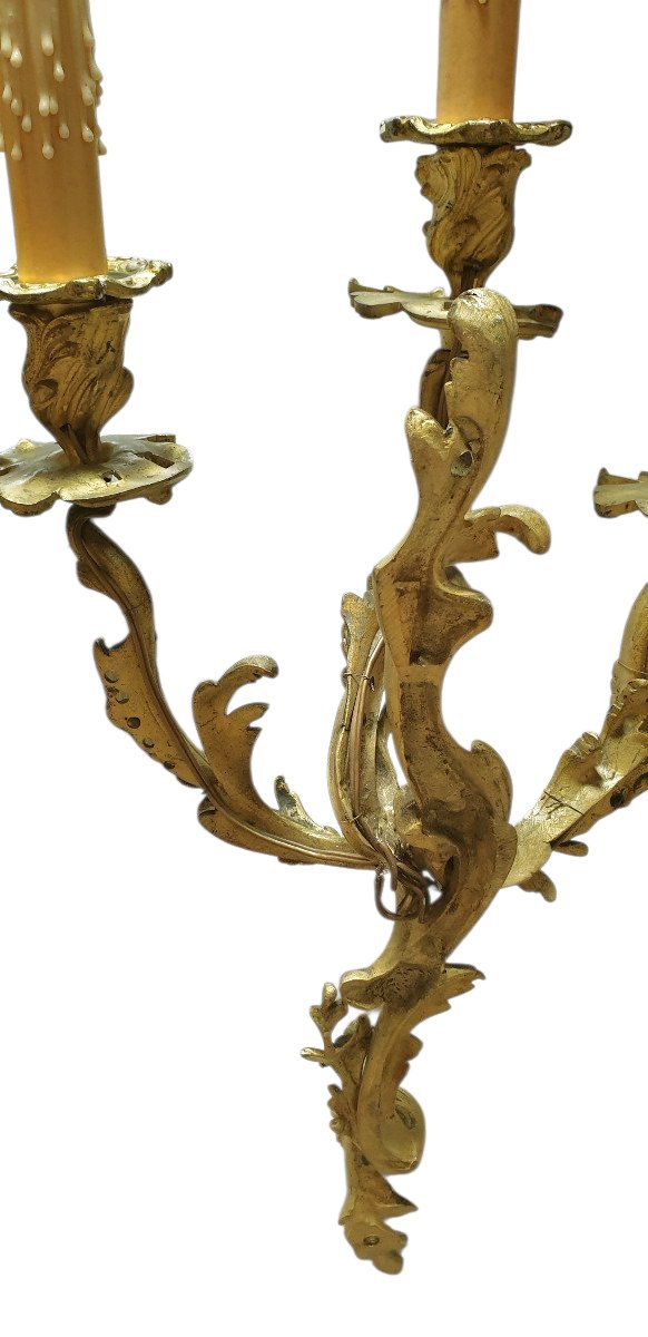 Pair Of Louis XV Ormolu Sconces Circa 1880 Napoléon III-photo-1