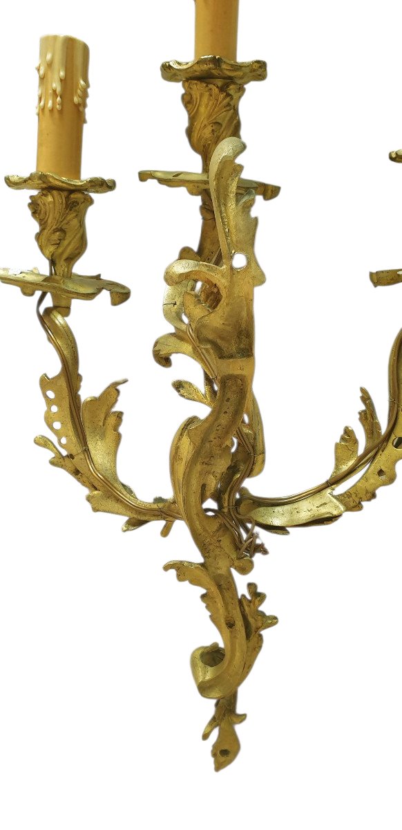 Pair Of Louis XV Ormolu Sconces Circa 1880 Napoléon III-photo-2