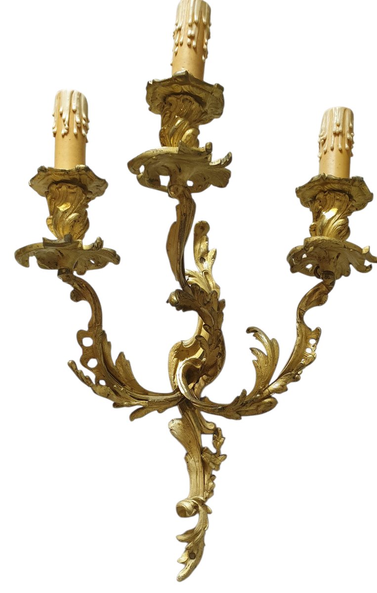 Pair Of Louis XV Ormolu Sconces Circa 1880 Napoléon III-photo-3
