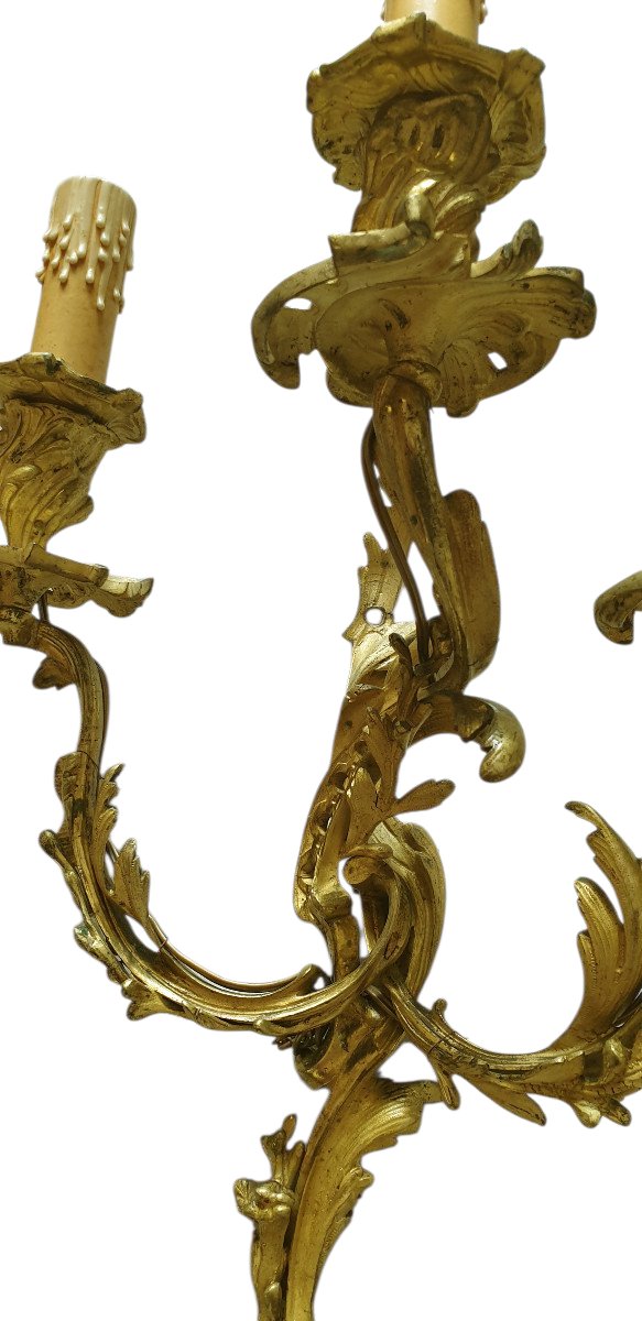 Pair Of Louis XV Ormolu Sconces Circa 1880 Napoléon III-photo-4