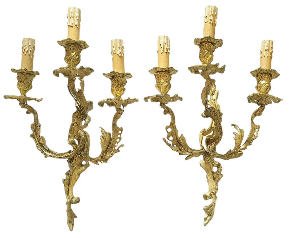 Pair Of Louis XV Ormolu Sconces Circa 1880 Napoléon III