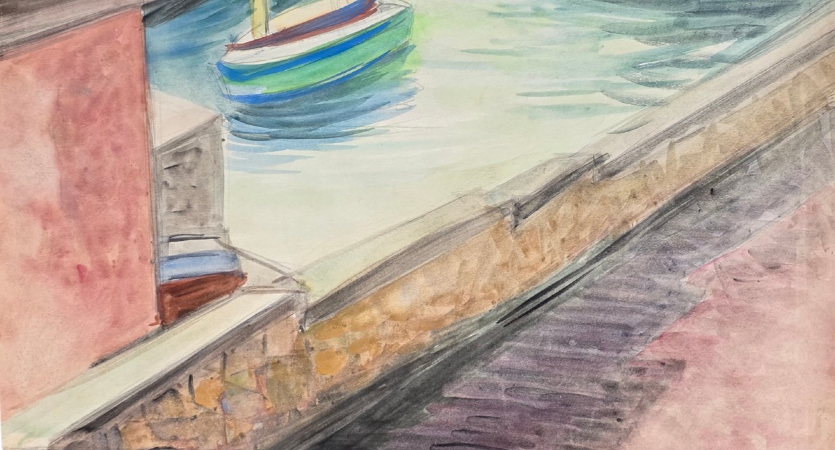 Aquarelle marine scène d'un port 52x64-photo-4