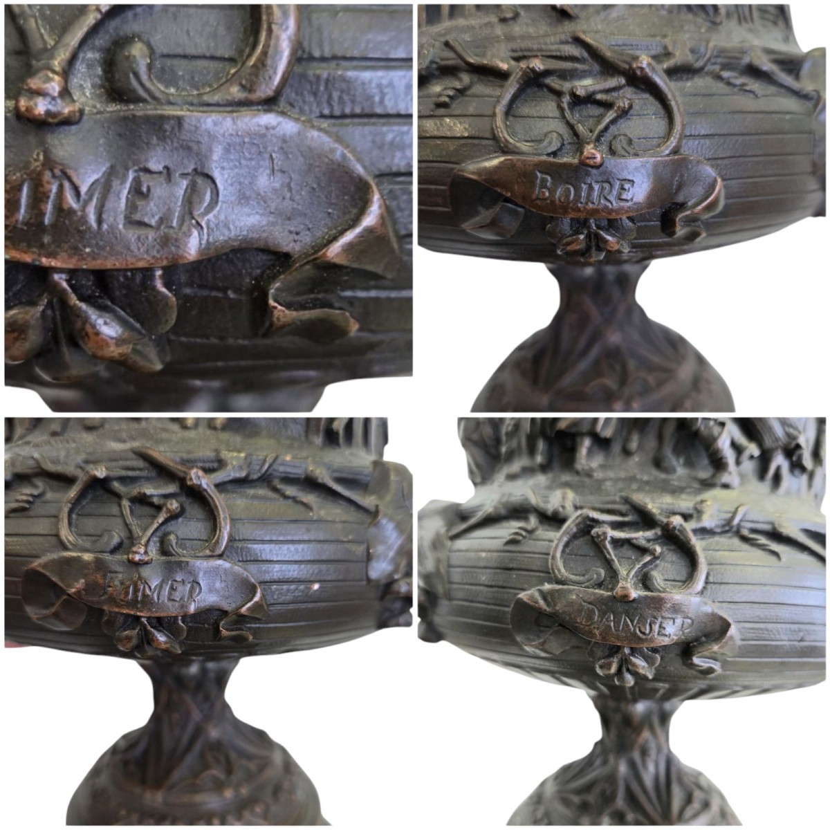 coupe en bronze richement ornée de scènes dédiées aux plaisirs de la vie XIXeme 50 cm -photo-4