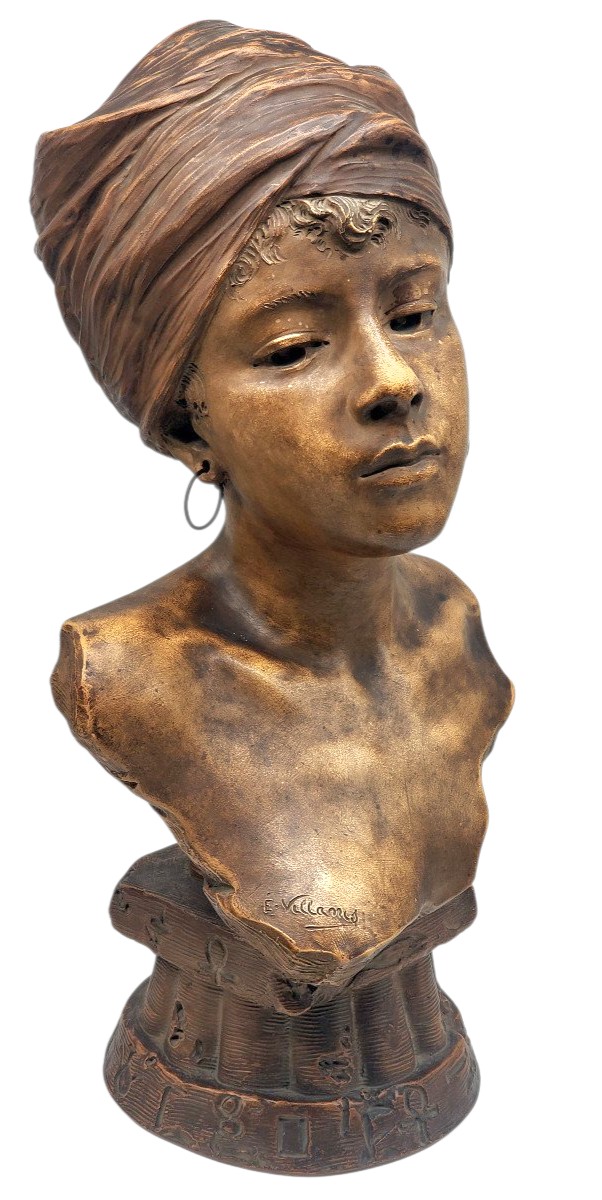 Emmanuel VILLANIS Buste de jeune femme orientale terre cuite hauteur 54 cm-photo-2