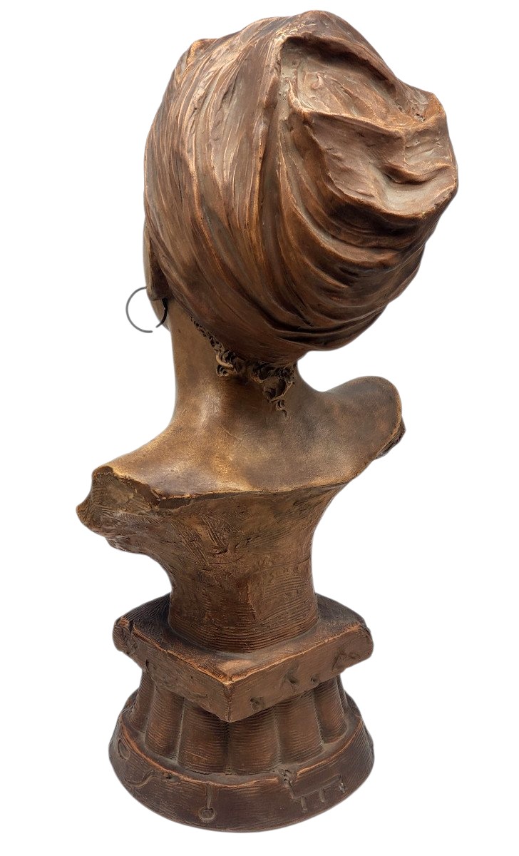 Emmanuel VILLANIS Buste de jeune femme orientale terre cuite hauteur 54 cm-photo-4