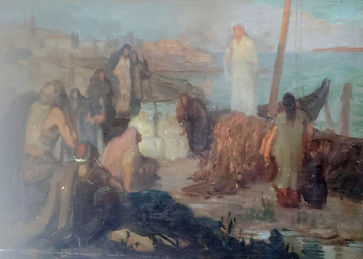German Taibo Gonzalez Prayer Of Jesus On Lake Tiberias In The Town Of Capernaum Israë