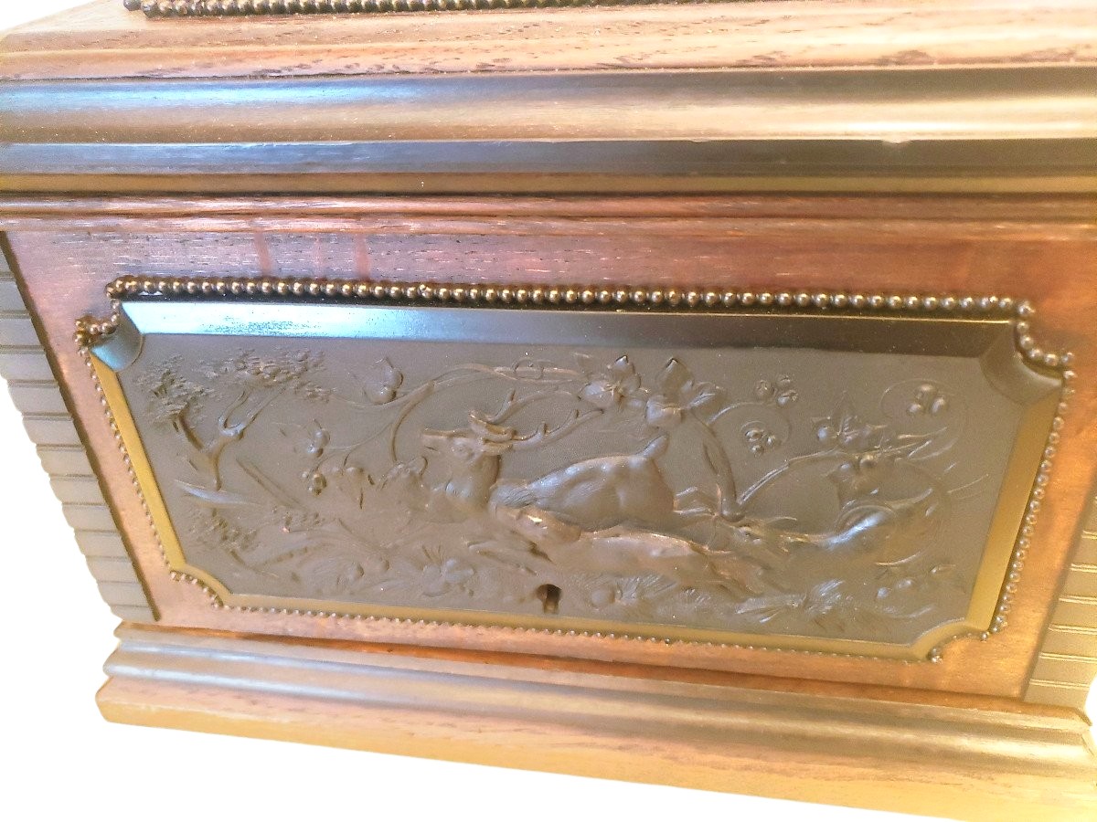 Carved Wood Cigar Box With 5 Shelves, Ebony Hunting Scene-photo-3