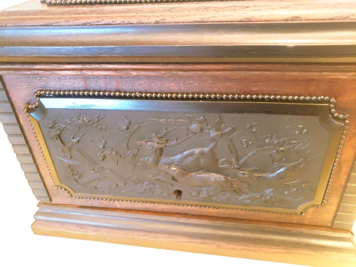 Carved Wood Cigar Box With 5 Shelves, Ebony Hunting Scene-photo-1