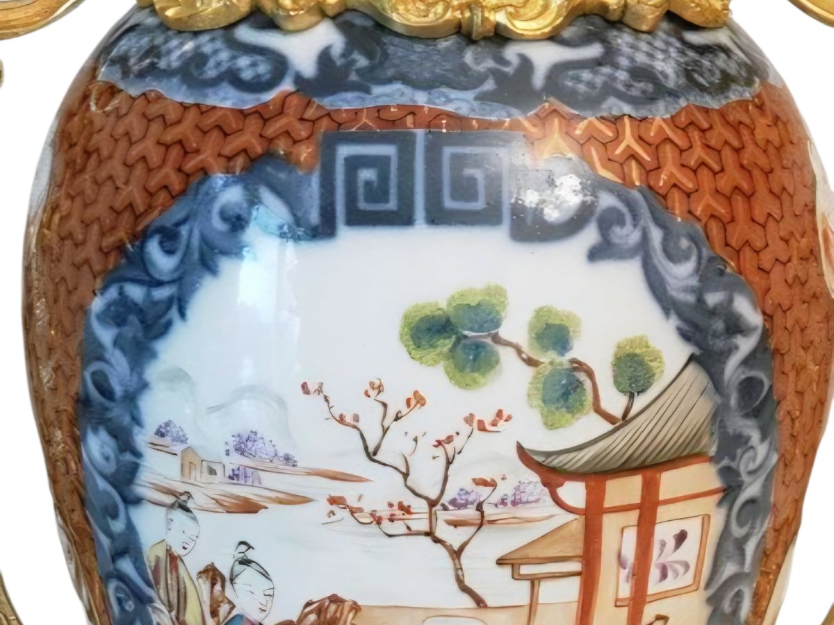 18eme Chine porcelaine carcel a modérateur porcelaine et bronze doré -photo-5
