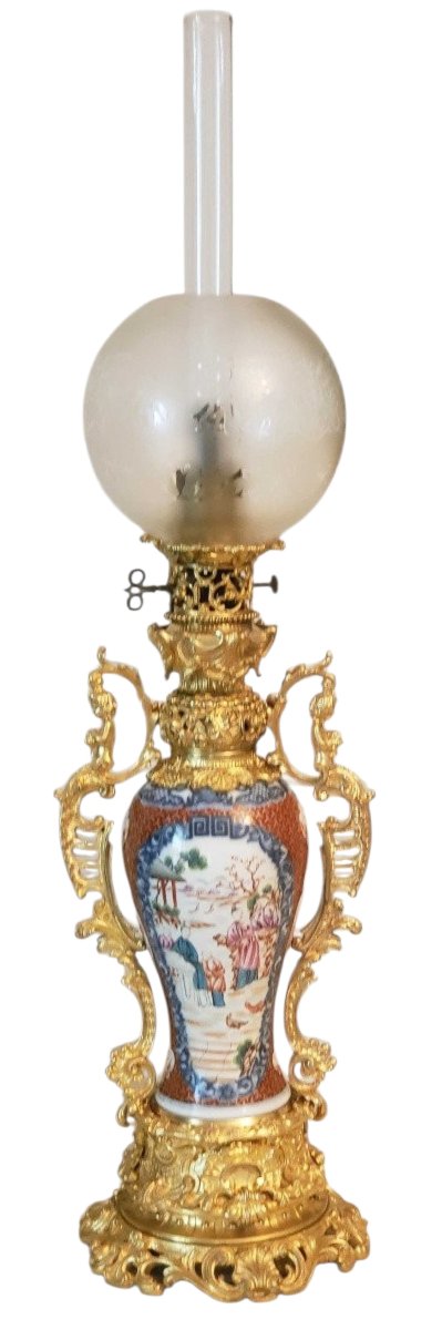 18eme Chine porcelaine carcel a modérateur porcelaine et bronze doré -photo-6