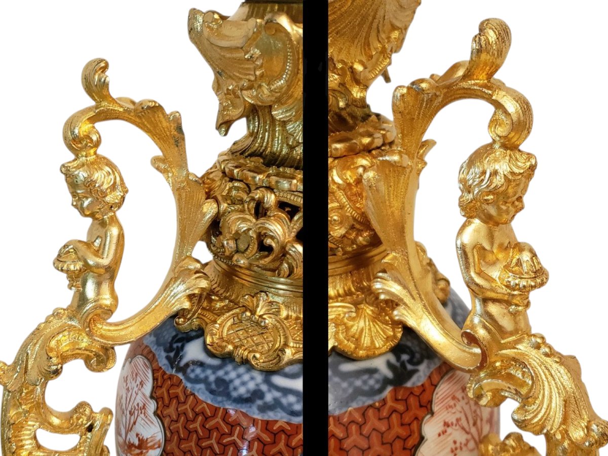 18eme Chine porcelaine carcel a modérateur porcelaine et bronze doré -photo-7