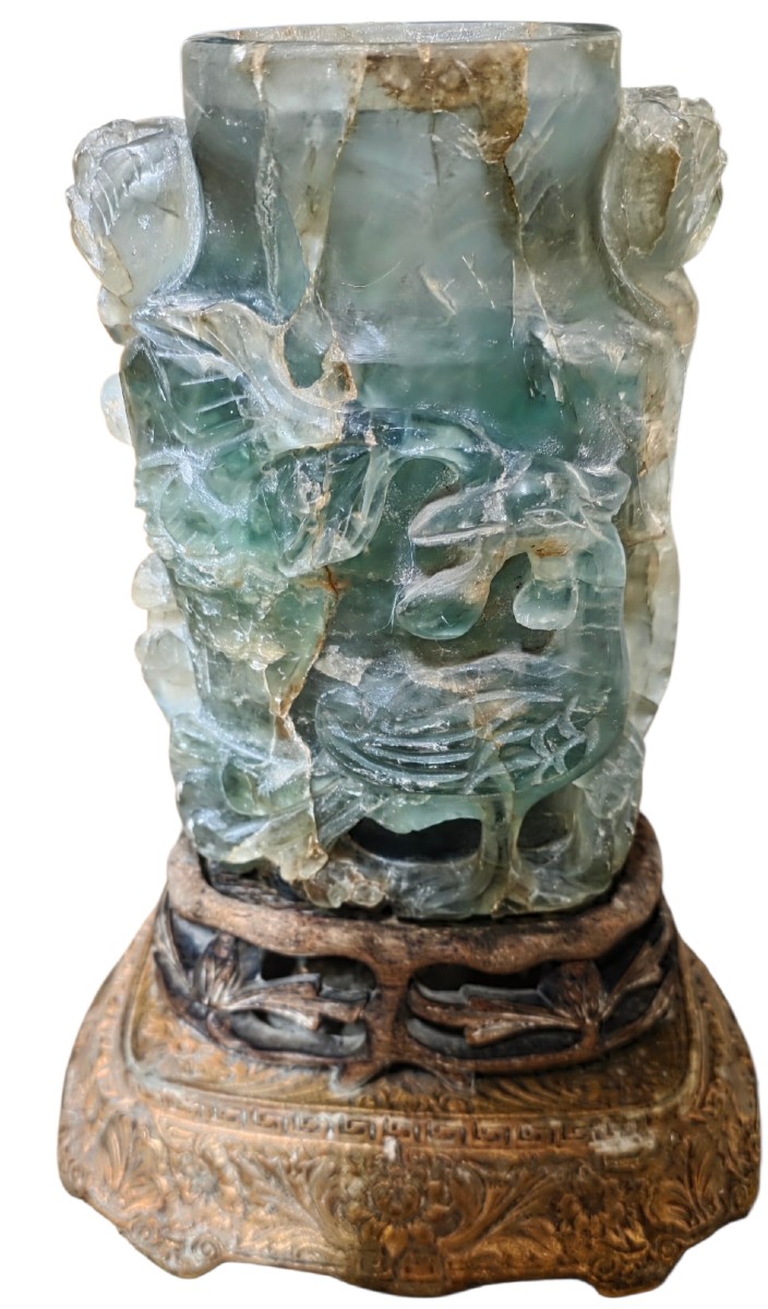 Chinese Brass Table Lamp With Quartz Jade Body Circa 1920/1930-photo-2