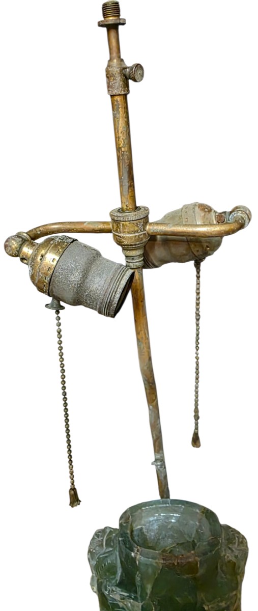 Chinese Brass Table Lamp With Quartz Jade Body Circa 1920/1930-photo-3