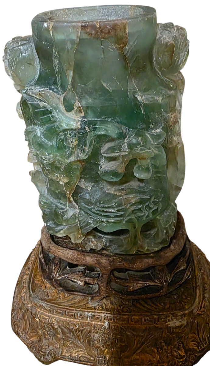 Chinese Brass Table Lamp With Quartz Jade Body Circa 1920/1930-photo-4