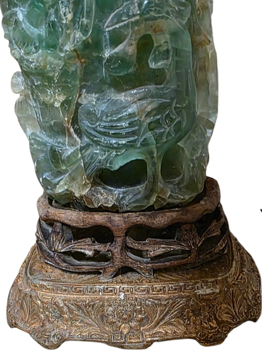 Chinese Brass Table Lamp With Quartz Jade Body Circa 1920/1930-photo-1