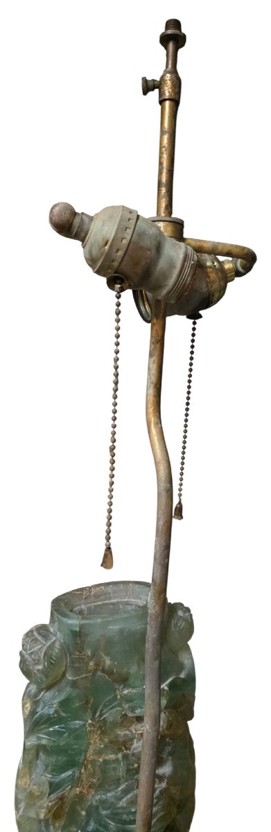 Chinese Brass Table Lamp With Quartz Jade Body Circa 1920/1930-photo-3