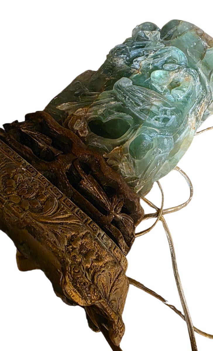 Chinese Brass Table Lamp With Quartz Jade Body Circa 1920/1930-photo-4