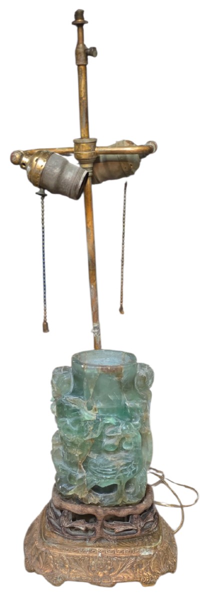 Chinese Brass Table Lamp With Quartz Jade Body Circa 1920/1930