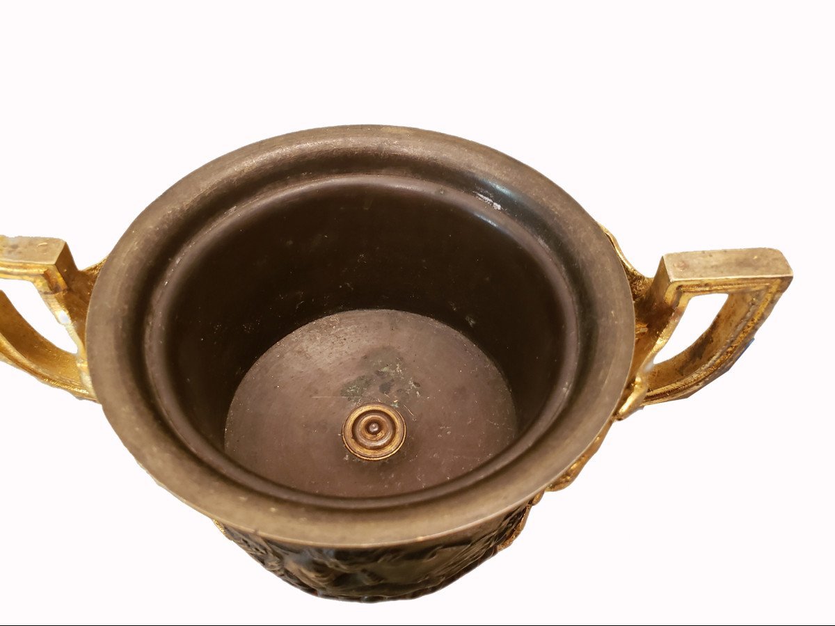 Paire de cassolettes bronze et marbre turquin XIXeme -photo-1