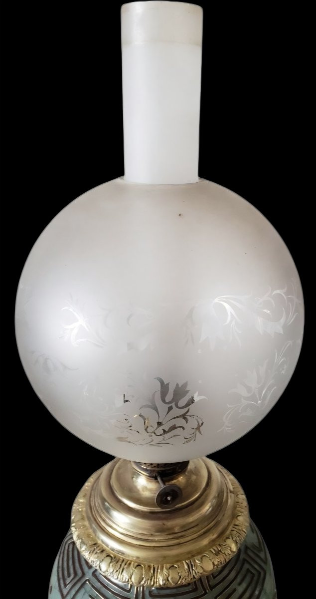 China Stoneware Celadon Lamp With Chinese Lacquer Decor 19th Century 78 Cm Height-photo-5