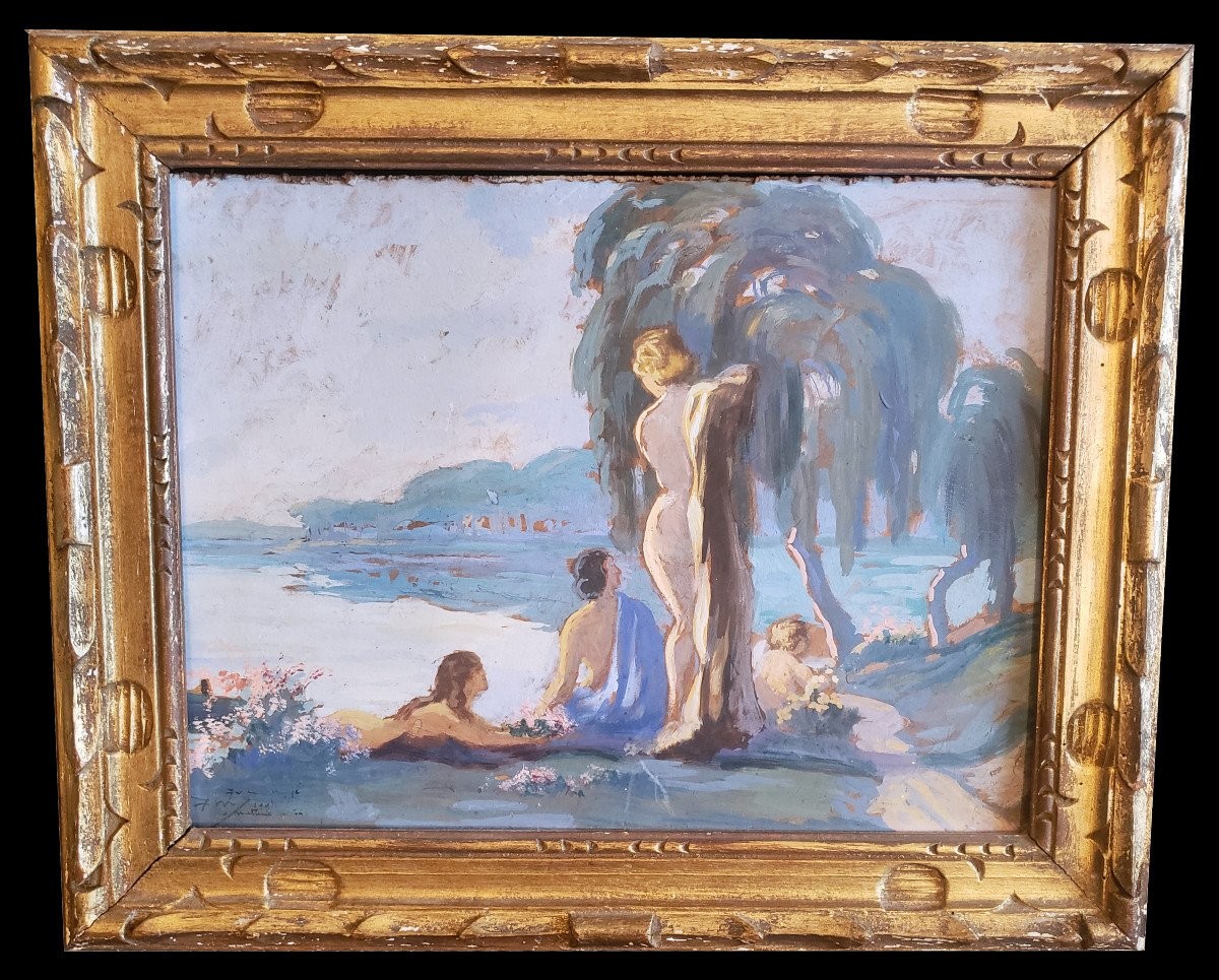 pierre puvis de chavannes gouache matinée d'été signé -photo-2
