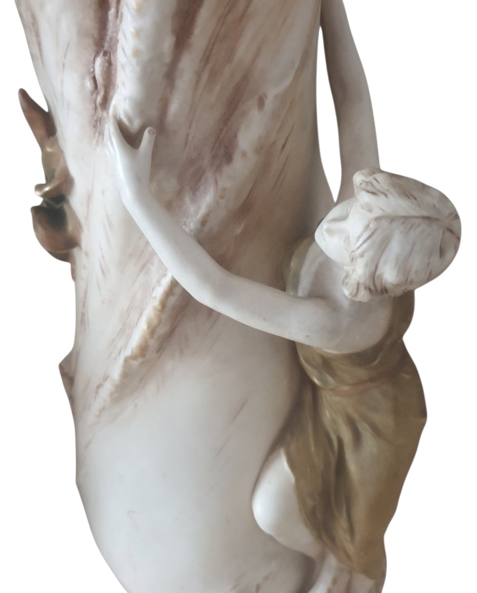 Royal Dux Pair Of Beige And Green Ceramic Vases 42 Cm High-photo-4