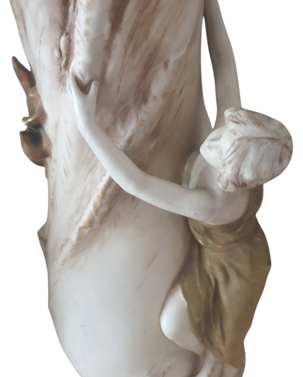 Royal Dux Pair Of Beige And Green Ceramic Vases 42 Cm High-photo-2
