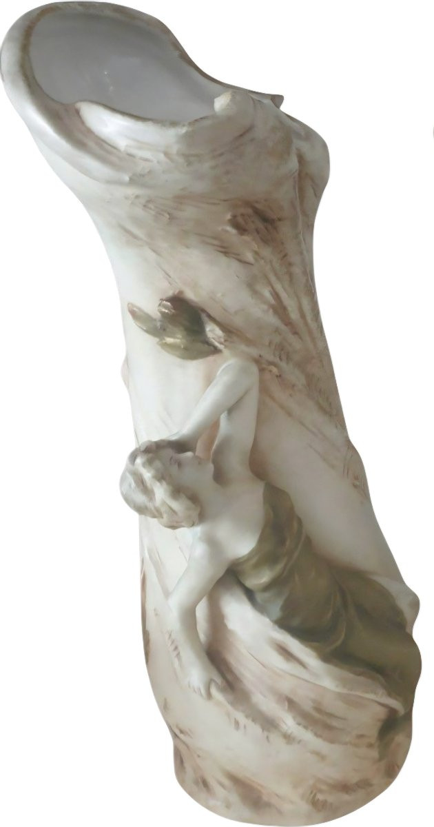 Royal Dux Pair Of Beige And Green Ceramic Vases 42 Cm High-photo-6