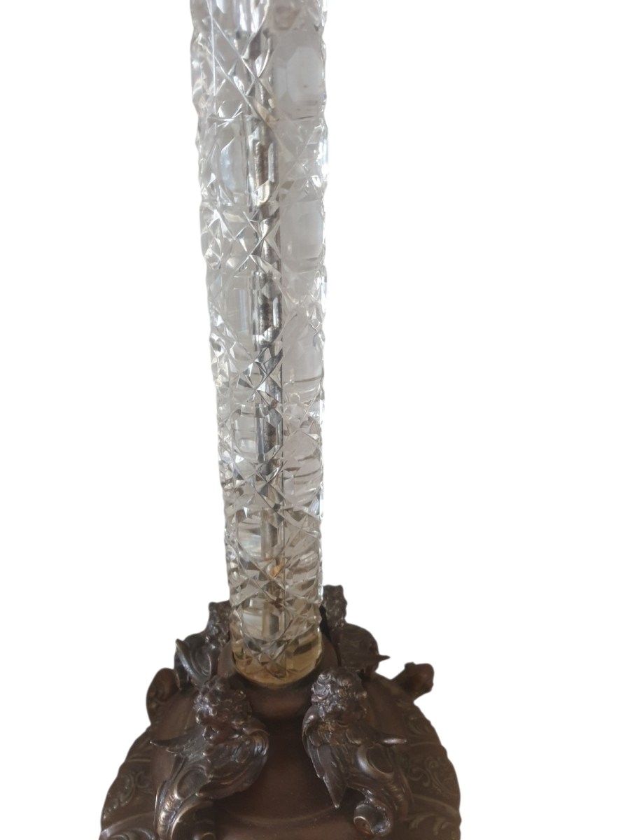 Baccarat Cut Crystal Column Oil Lamp 19th Century-photo-2