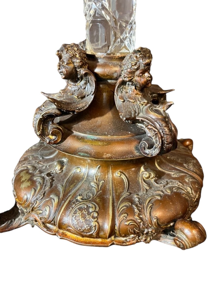Baccarat Cut Crystal Column Oil Lamp 19th Century-photo-3