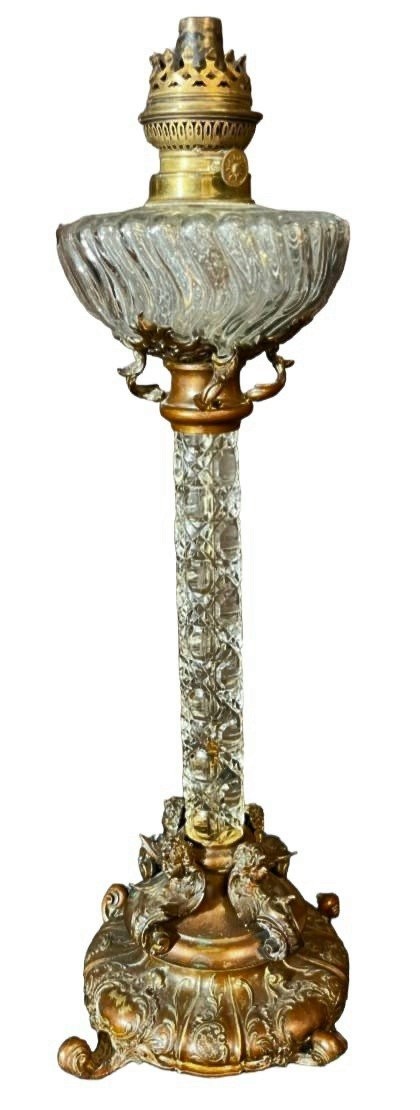 Baccarat Cut Crystal Column Oil Lamp 19th Century-photo-4