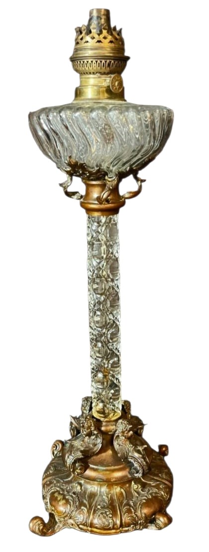 Baccarat Cut Crystal Column Oil Lamp 19th Century