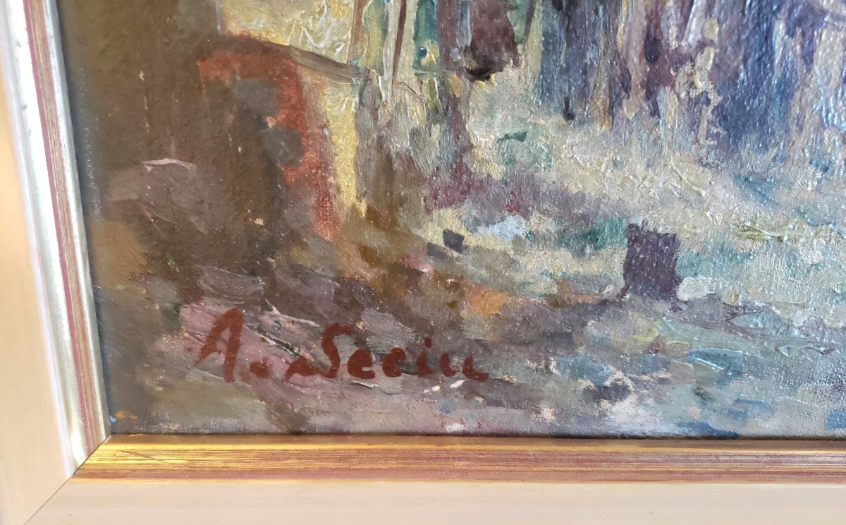 Huile sur toile orientaliste marché a Alger école italienne signé -photo-3