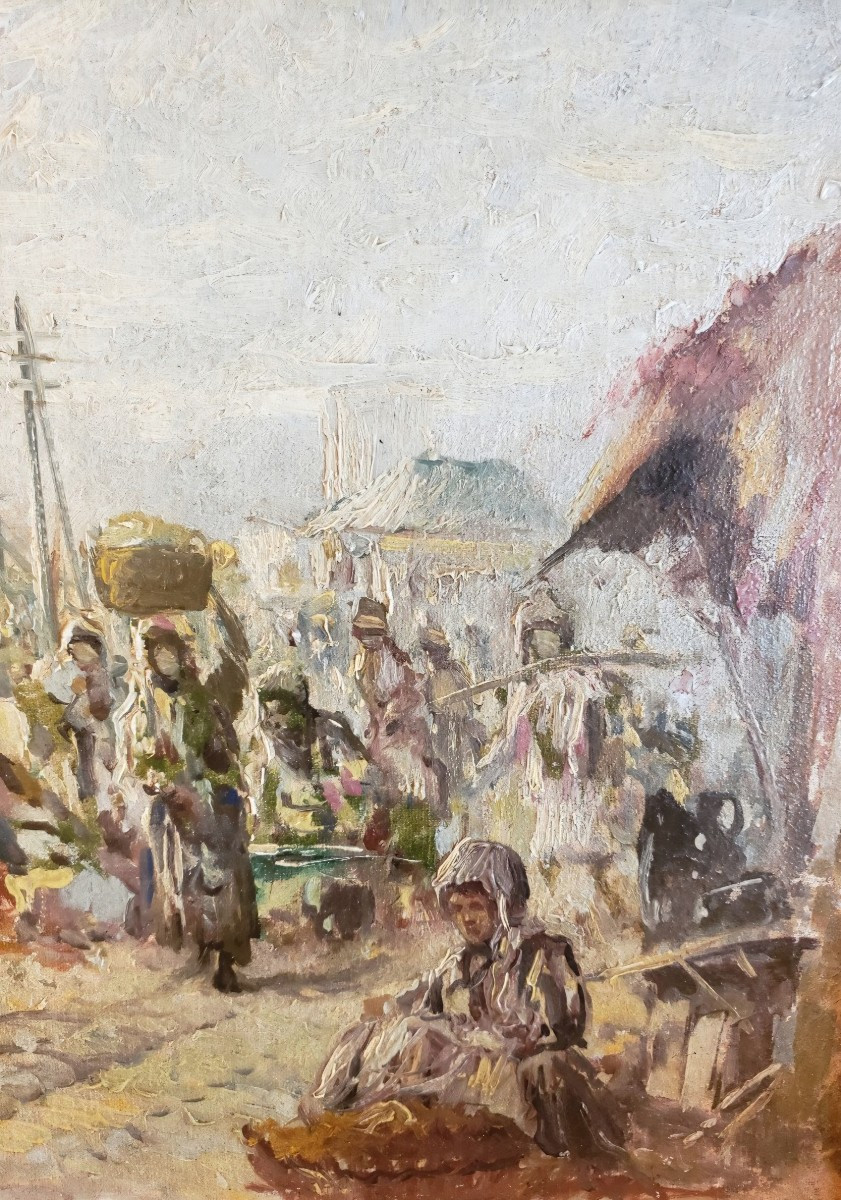 Huile sur toile orientaliste marché a Alger école italienne signé -photo-4