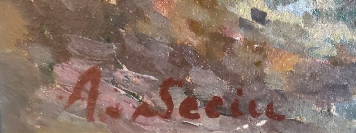 Huile sur toile orientaliste marché a Alger école italienne signé -photo-4